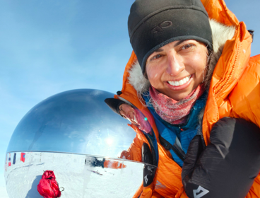 Preet in the Antarctic on an expedition