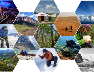 Expedition-related images in hexagons