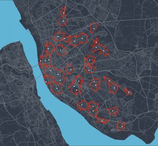Visualisation showing the accessibility of COVID-19 asymptomatic testing sites in Liverpool in November 2020