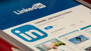 LinkedIn app in an app store displayed on a tablet screen.