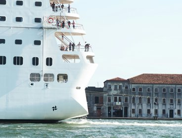 A cruise ship on the canals in Venice