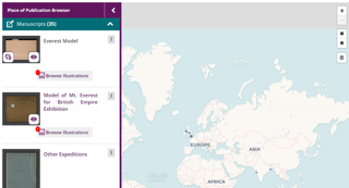 Wiley Digital Archives place of publication browser of several manuscripts including an interactive map.