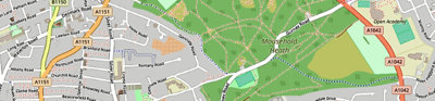 A street map of Mousehold Heath, Norwich, and surronuding areas.