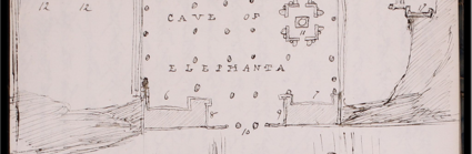 A sketch of the Caves of Elephanta in Clements Markham's Journal of India, 30 January to 12 March 1861. 