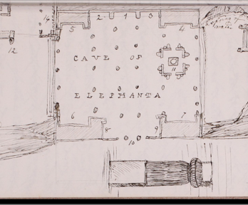 A sketch of the Caves of Elephanta in Clements Markham's Journal of India, 30 January to 12 March 1861. 