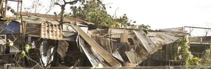 Trees and a building blown over during a typhoon in the Phillipines