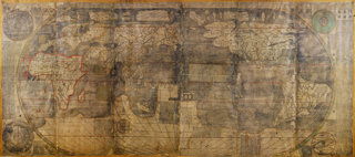 Full map by Matteo Ricci showing five continents and four oceans with China and the Pacific at the center.