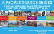 Poster of book series with images of six front covers against blue background. 