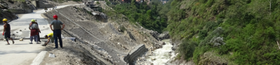 Reconstruction of a road impacted by earthquake and monsoon landslides in Nepal