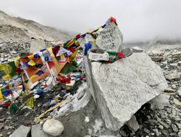 Everets base camp with prayer flags