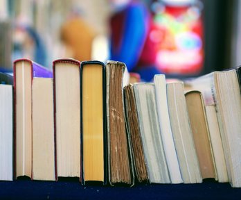 Books lined up in a row