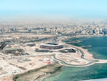An aerial view over the new World Cup stadium in Qatar