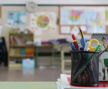 Pen pot on the side in a classroom