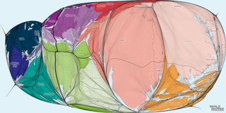 Visualisation which shows the Earth’s surface resized by its human population 